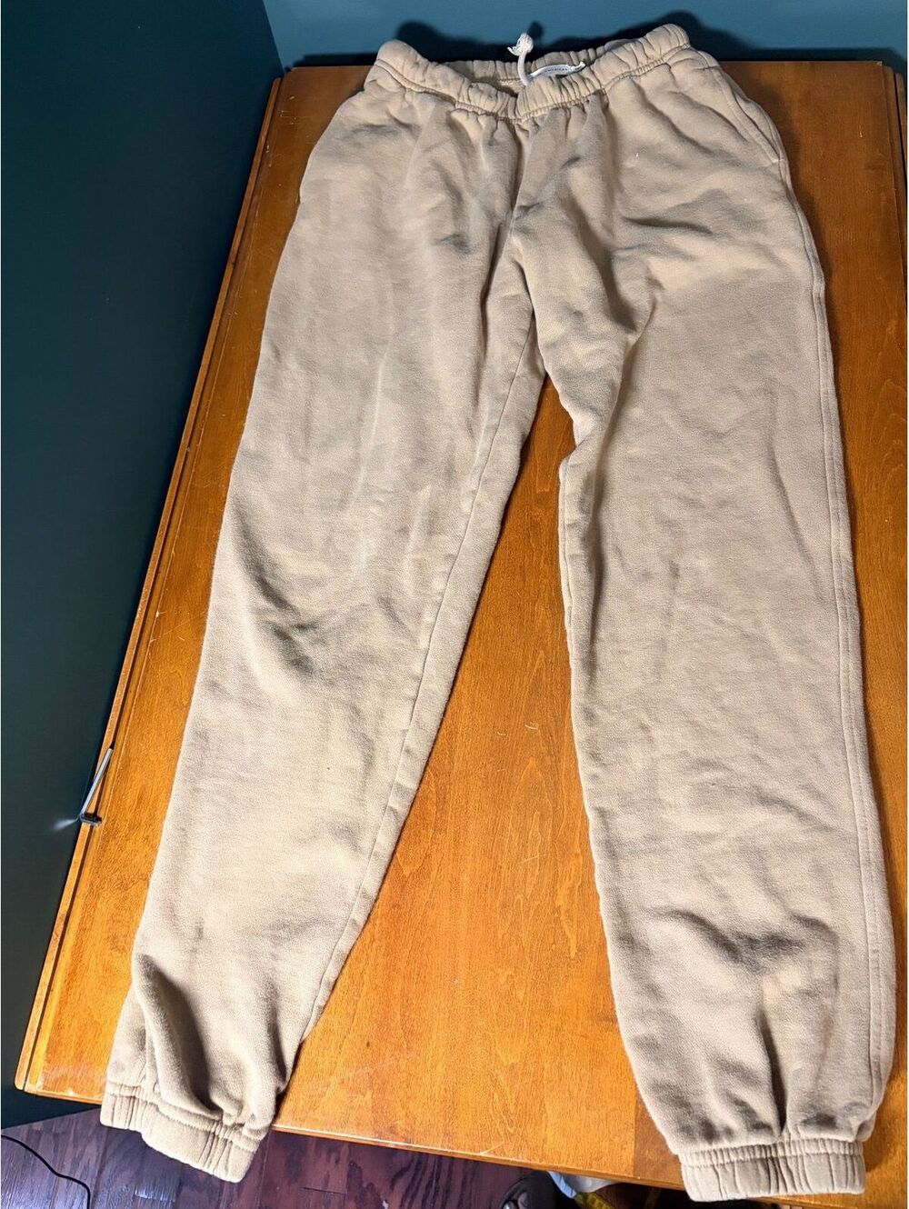Good American Tan Beige Fleece Drawstring Joggers Sweatpants Lounge Size 1
